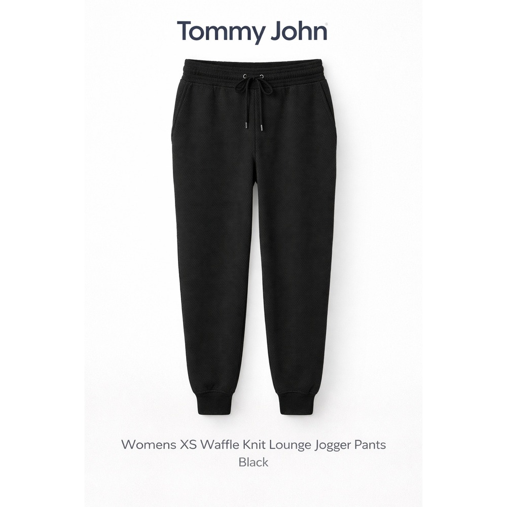 Tommy John Womens XS Waffle Knit Lounge Jogger‎ Pants Black Drawstring New